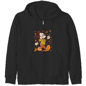 Discover Disney Mickey Mouse Strolling Through Autumn Leaves Fall Zip Hoodies