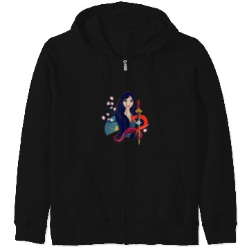Discover Disney Princess Mulan and Mushu Modern Art Deco Style Zip Hoodies