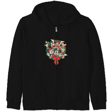 Discover Disney Group Shot Christmas Wreath ,Long Sleeve Zip Hoodies