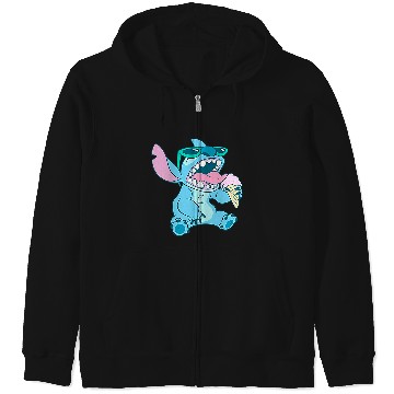 Discover Disney Lilo & Stitch Eating Ice Cream Retro Pocket Logo Zip Hoodies