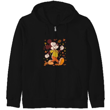 Discover Disney Mickey Mouse Strolling Through Autumn Leaves Fall Zip Hoodies