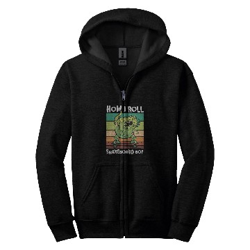 Discover Dinosaur Pet Skateboard boy How I roll Dinosaur on Skateboard Zip Hoodies