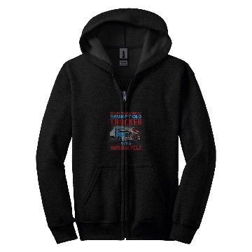 Discover Never Underestimate A Grumpy Old Trucker With Motorcycle Zip Hoodies