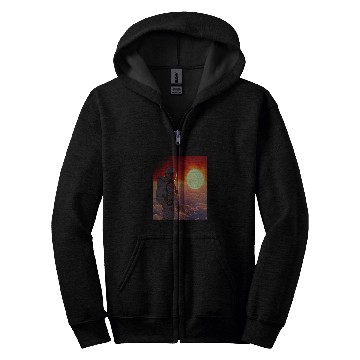 Discover Retro 1990s Japanese Anime Space Astronaut Sun Rising Art Zip Hoodies