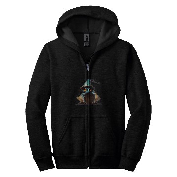 Discover Book Fun Anthromorphic Tiny Wizard Lizard Wizard Hat Magic Zip Hoodies