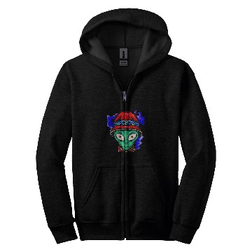 Discover Aliens UFO face Funny Space Planets Galaxy Solar System Zip Hoodies