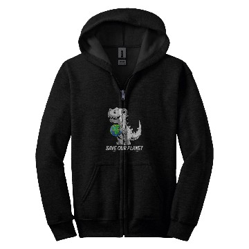 Discover Dinosaur Pet TRex Holding Earth Planet Happy Earth Day Zip Hoodies