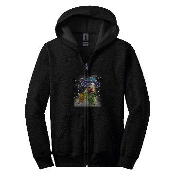 Discover Dinosaur Pet TRex Stegosaurus Abducted by Alien Spaceship Zip Hoodies