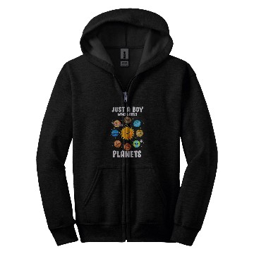 Discover Just A Boy Who Loves Planets Lover Solar System Astronomy Zip Hoodies
