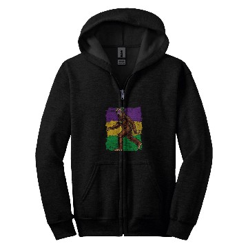 Discover Bigfoot Pet Mardi Gras Jester Bigfoot Sasquatch Cryptid Cryptozoologists Zip Hoodies