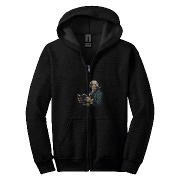 Discover Book Fun Benjamin Franklin Reading A Book 1 Zip Hoodies