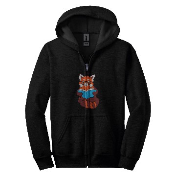 Discover Book Fun Red Panda Sleeping Reading Book Red Panda Zip Hoodies