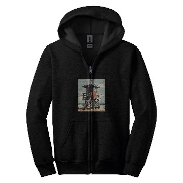 Discover vintages Lifeguard Tower 2Beach Graphic Zip Hoodies