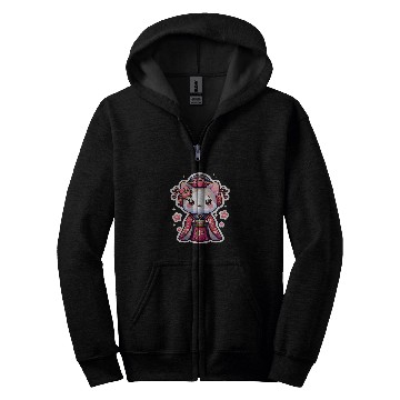 Discover Sakura Cherry Blossom 2Geisha Kitty Cat 2Kimono Kitty Zip Hoodies