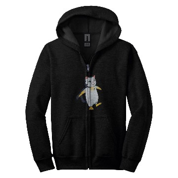 Discover Penguin Pet Funny penguin illustration with a cat face on it Zip Hoodies
