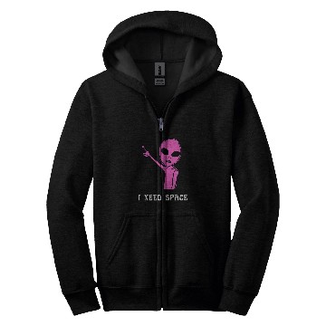 Discover Aliens UFO Cute Pink and Black Funny Meme I Need Space Zip Hoodies