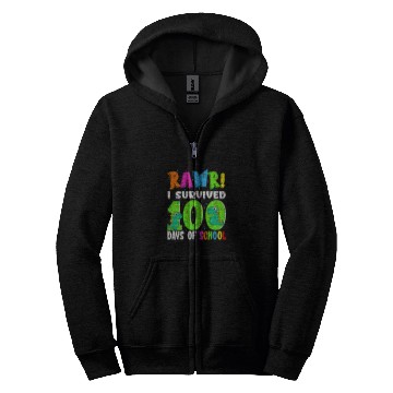 Discover Dinosaur Pet Rawr I Survived 100 Days Of School Funny Trex Dinosaur Kids Zip Hoodies