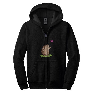 Discover Hedgehog Pet and Butterfly Art Funny Hedgehogs Owner Zip Hoodies