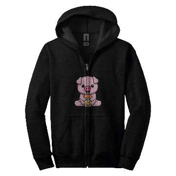 Discover Pig Pet Bubble Milk Tea Pig Cute Pig Drinking Boba Milk Tea 01 Zip Hoodies