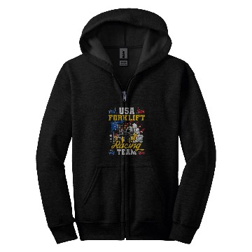 Discover Forklift Fun USA Forklift Racing Team Forklift Operator Zip Hoodies