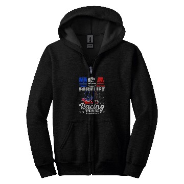 Discover Forklift Fun USA Forklift Operator Racing Team Warehouse Worker Zip Hoodies