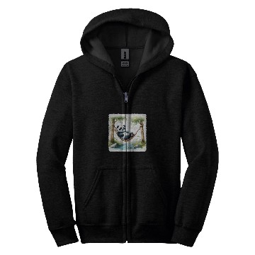 Discover Panda Pet Relaxing In Hammock Between Bamboo Trees Stream Rest Zip Hoodies