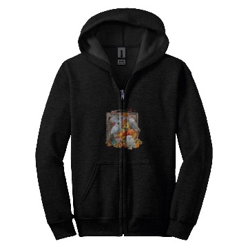 Discover Owl Pet Nest Box With Pumpkin Maple Leaves In Autumn Season Zip Hoodies