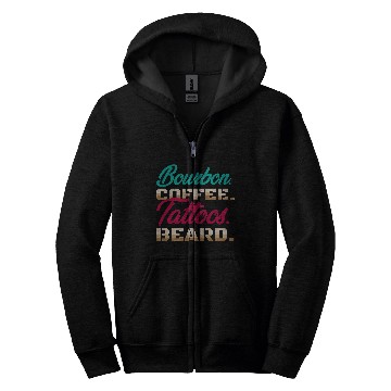 Discover Bourbon Coffee Tattoos Beard Tattoo caffeines Whiskey Drinks Zip Hoodies