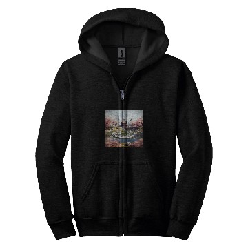 Discover Circular Oasis Korean Serenity Amid Reflective Waters Zip Hoodies