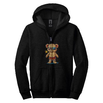 Discover Bear Pet Pool Teddy Bear with swimming Trunks and Sunglasses Zip Hoodies