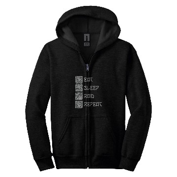 Discover Eat Sleep Raid Repeat Funny Viking Gaming MMORPG RPG Lover Zip Hoodies