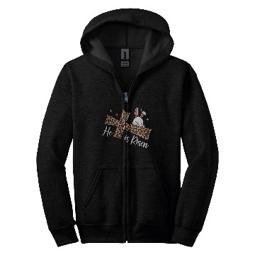 Discover He Is Risen Leopard Cross Bunny Easter Day Christian Faith Zip Hoodies