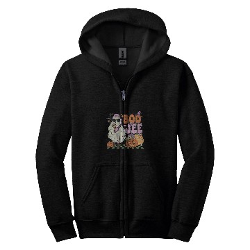 Discover Coffee Fun Boojee ghosts Drinking Coffee Spooky Halloween Pumpkin Zip Hoodies