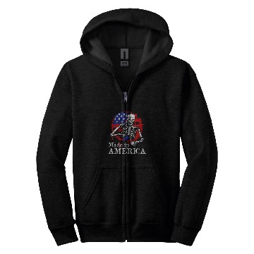 Discover Coffee Fun Made in America Skeletons Drinking Coffee American Flag Zip Hoodies