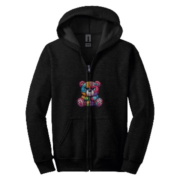 Discover Bear Pet Rebel teddy bear A colorful patchwork look Zip Hoodies