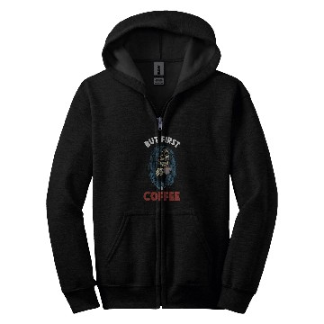 Discover Coffee Fun But First Coffee Grim Reaper Zip Hoodies