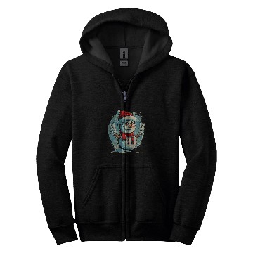 Discover Snowman Harmony Peaceful Winter Emblem Zip Hoodies