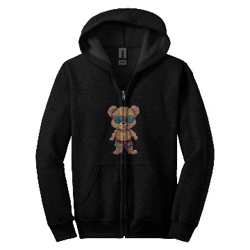 Discover Bear Pet Happy Teddy Bear with cool Sunglasses and swimming trunks Zip Hoodies