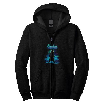 Discover Bear Pet Roaring Bear Alaska Northern Lights Aurora Zip Hoodies