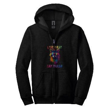Discover Raccoon Pet Live Fast Eat Trash Panda Colorful Zip Hoodies