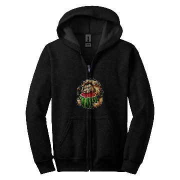 Discover Lion Pet Eating Watermelon Zip Hoodies