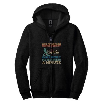 Discover Out Of Breath Hiking Society Funny Hiking Retro Zip Hoodies