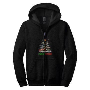 Discover Merry Fishmas Funny Christmas Tree Lights Fish Fishing Rod 9 Zip Hoodies