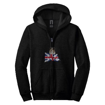 Discover Union Jack Flag Dog Australian Shepherd Zip Hoodies