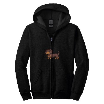 Discover Dachshund 8 Bit Pixel Art Chocolate Zip Hoodies