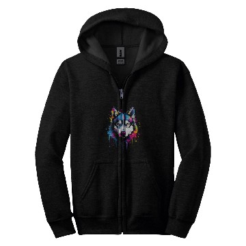 Discover Colorful Siberian Husky Dog Zip Hoodies
