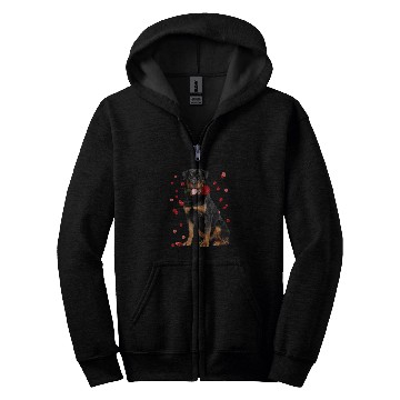 Discover Dog Rottweiler With Rose Falling Cute Valentines Day Zip Hoodies