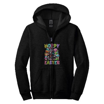 Discover Kids Hoppy Easter Motorcycle Kids Funny Easter Egg Hunt Dirt Bike Zip Hoodies