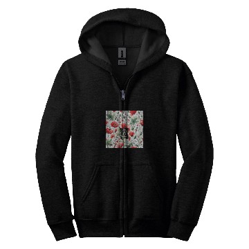 Discover Border Collie Red Poppy vintages Cottagecore Flowers Zip Hoodies