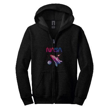 Discover Lacrosse Gift NASA Space Shuttle Saturn Planet Worm Logo Zip Hoodies
